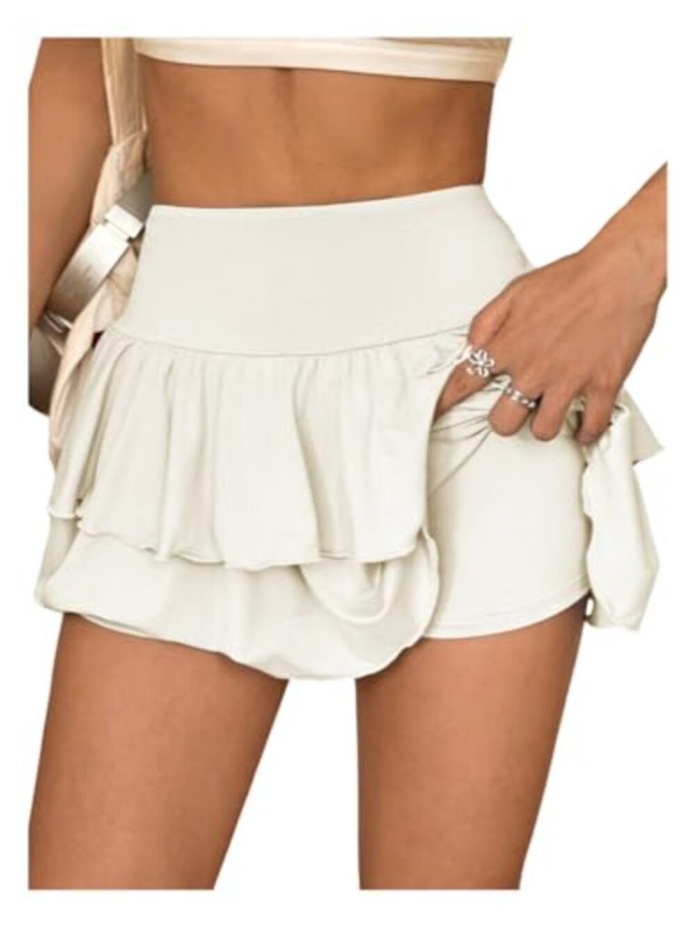Layered Ruffle Skinny Skorts High Waisted A Line Mini Skirt Built in Shorts